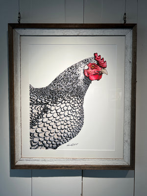 Hen Print in a Rustic Barnwood Frame