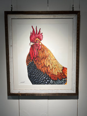 Rooster Print in a Rustic Barnwood Frame