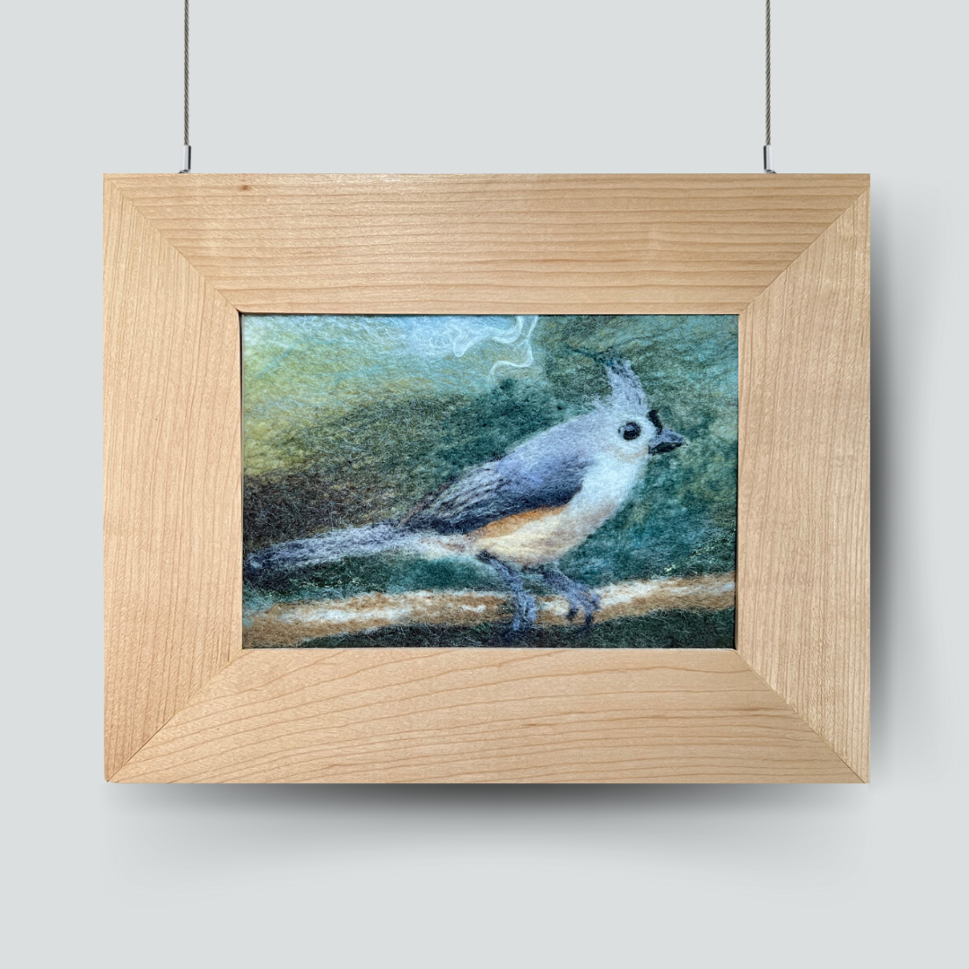 Tufted Titmouse Framed Needle Felt Portrait